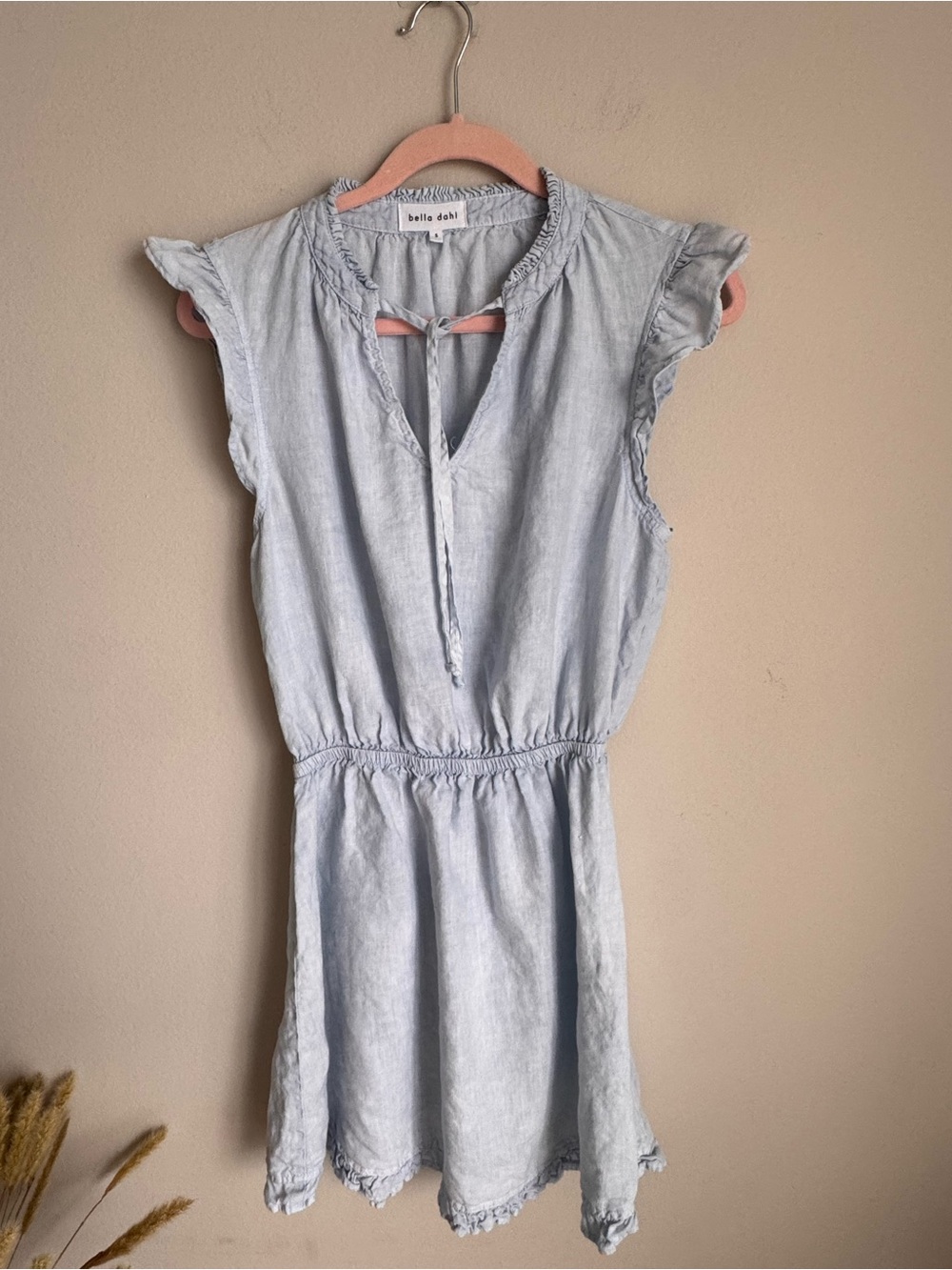 Bella Dahl 100% Linen Ruffle Hem Mini Dress Light Blue Size S - Picture 6 of 12